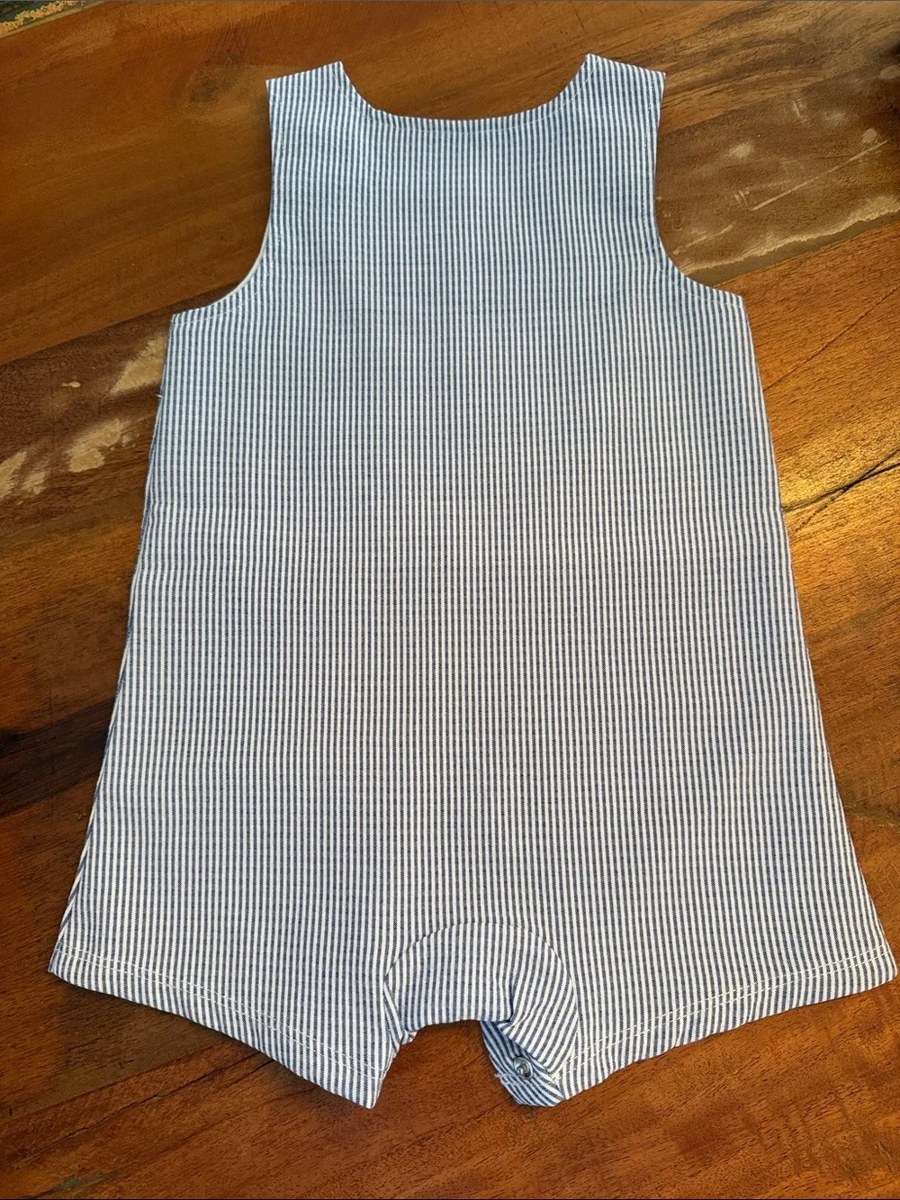 Mud Pie Green and White Gingham Baby Outfit with Navy Trim